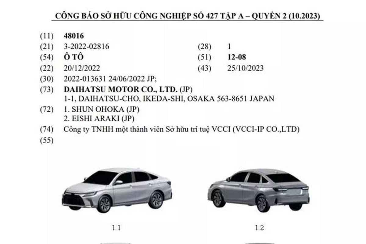 Toyota Vios 2024 mới đăng ký bảo hộ kiểu dáng công nghiệp tại Việt Nam