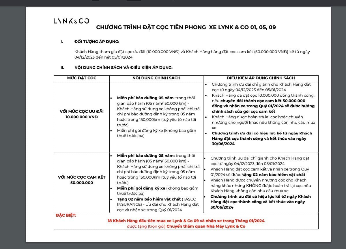 Hãng xe Trung Quốc Lynk & Co thông báo mức cọc dù chưa ra mắt xe và chưa có giá