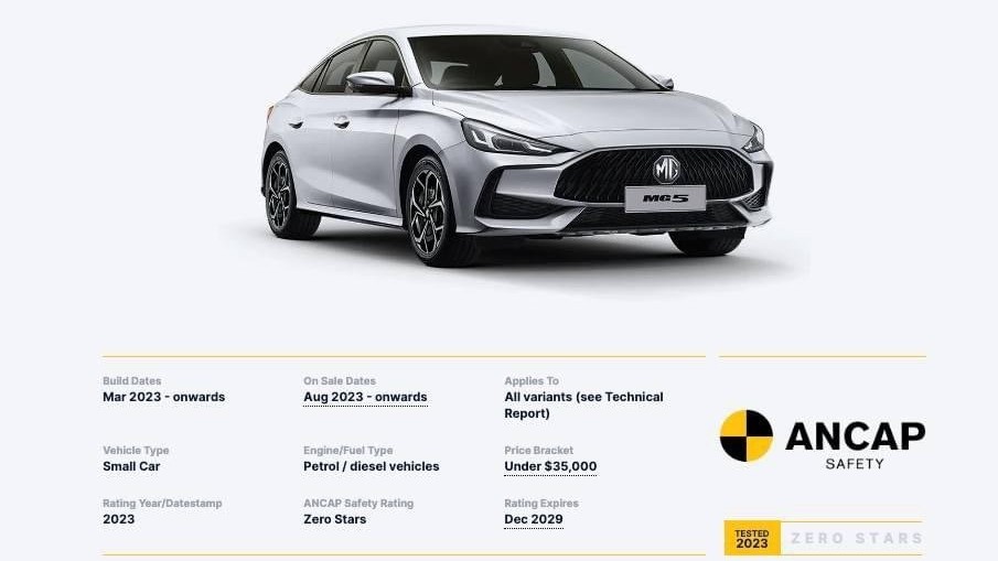 ANCAP chấm điểm an toàn của MG5: Không đạt bất cứ sao nào