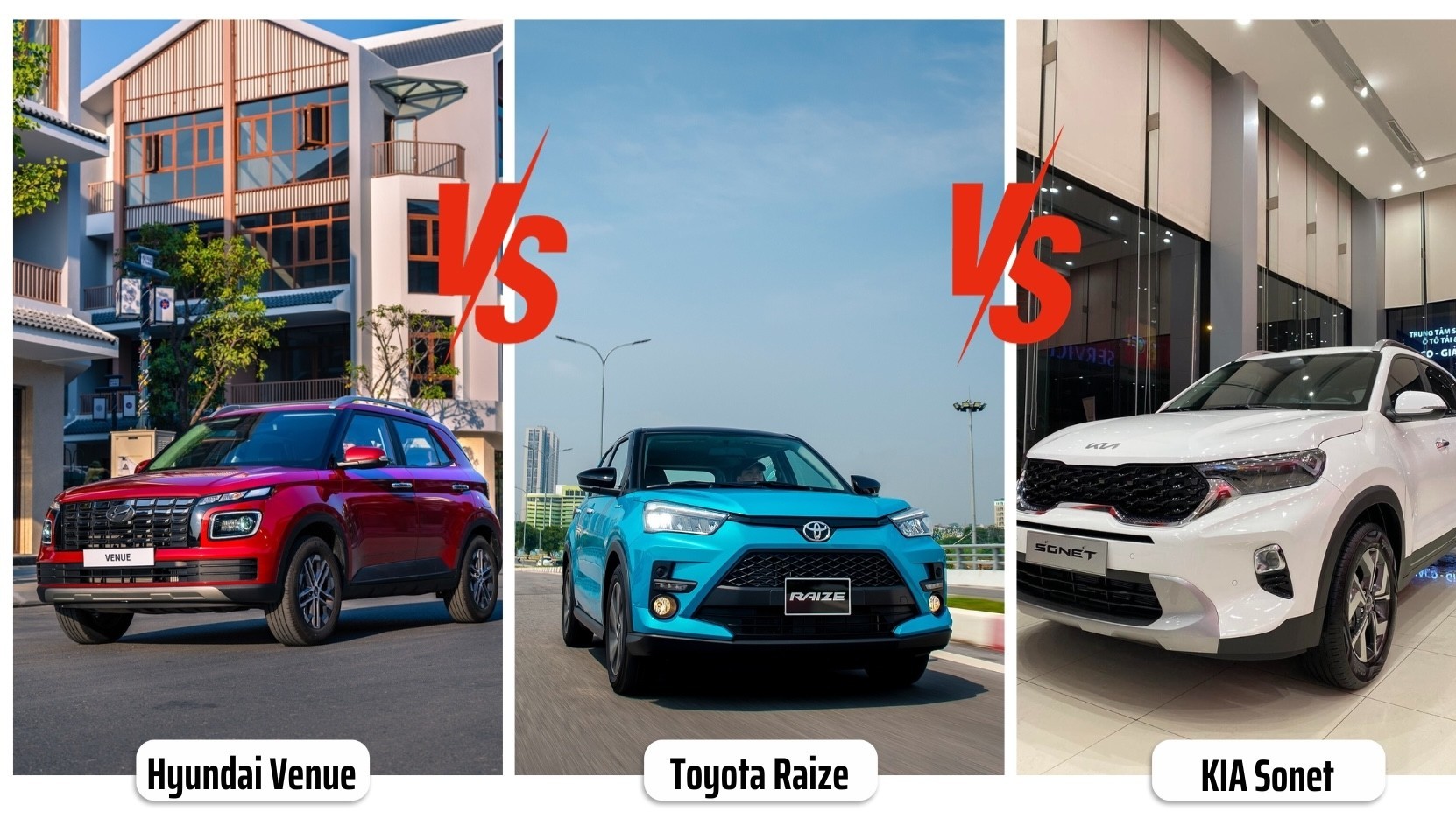 So sánh Hyundai Venue với Kia Sonet, Toyota Raize bản cao cấp nhất