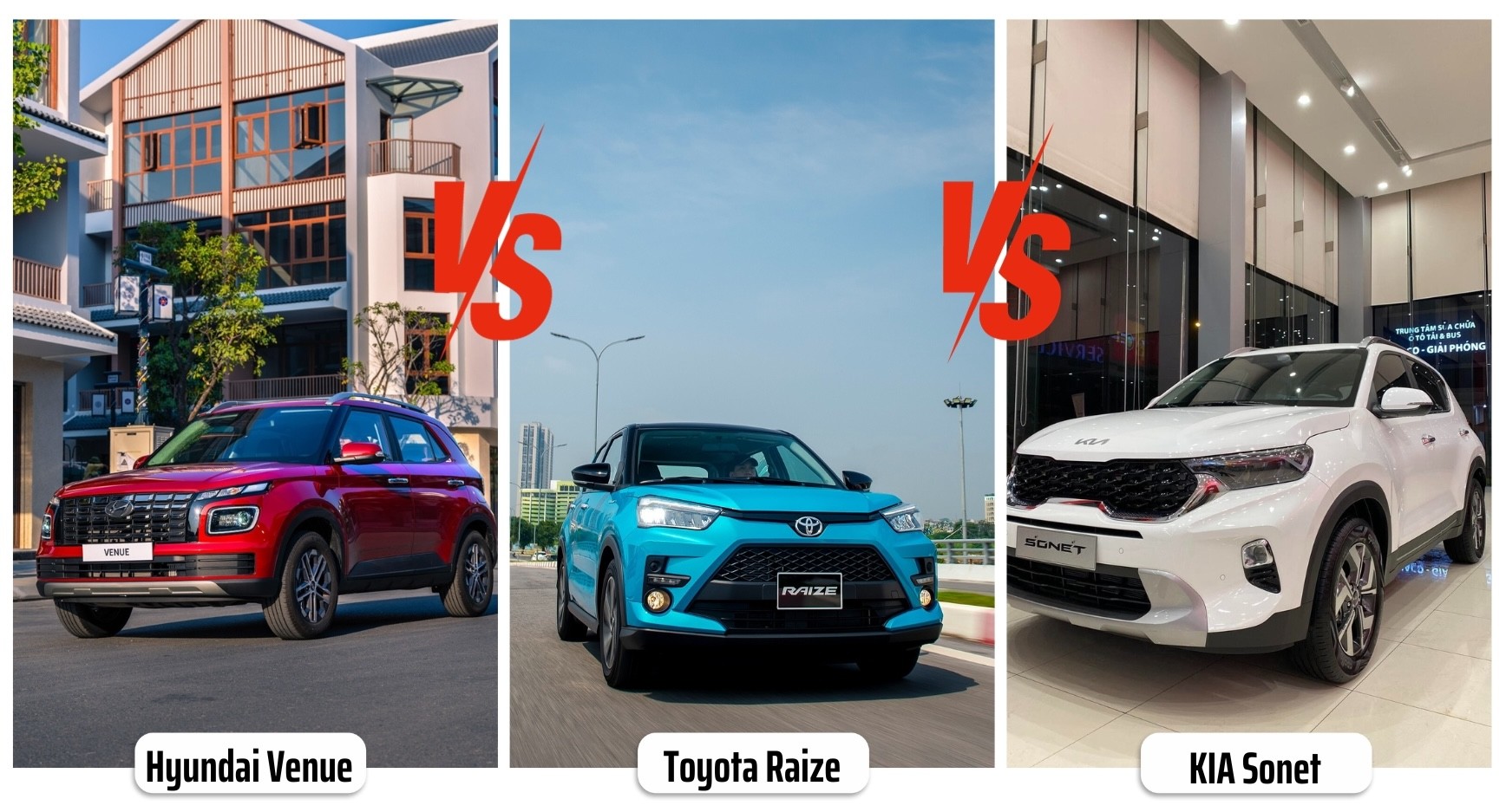 So sánh Hyundai Venue và Kia Sonet, Toyota Raize bản cao cấp nhất