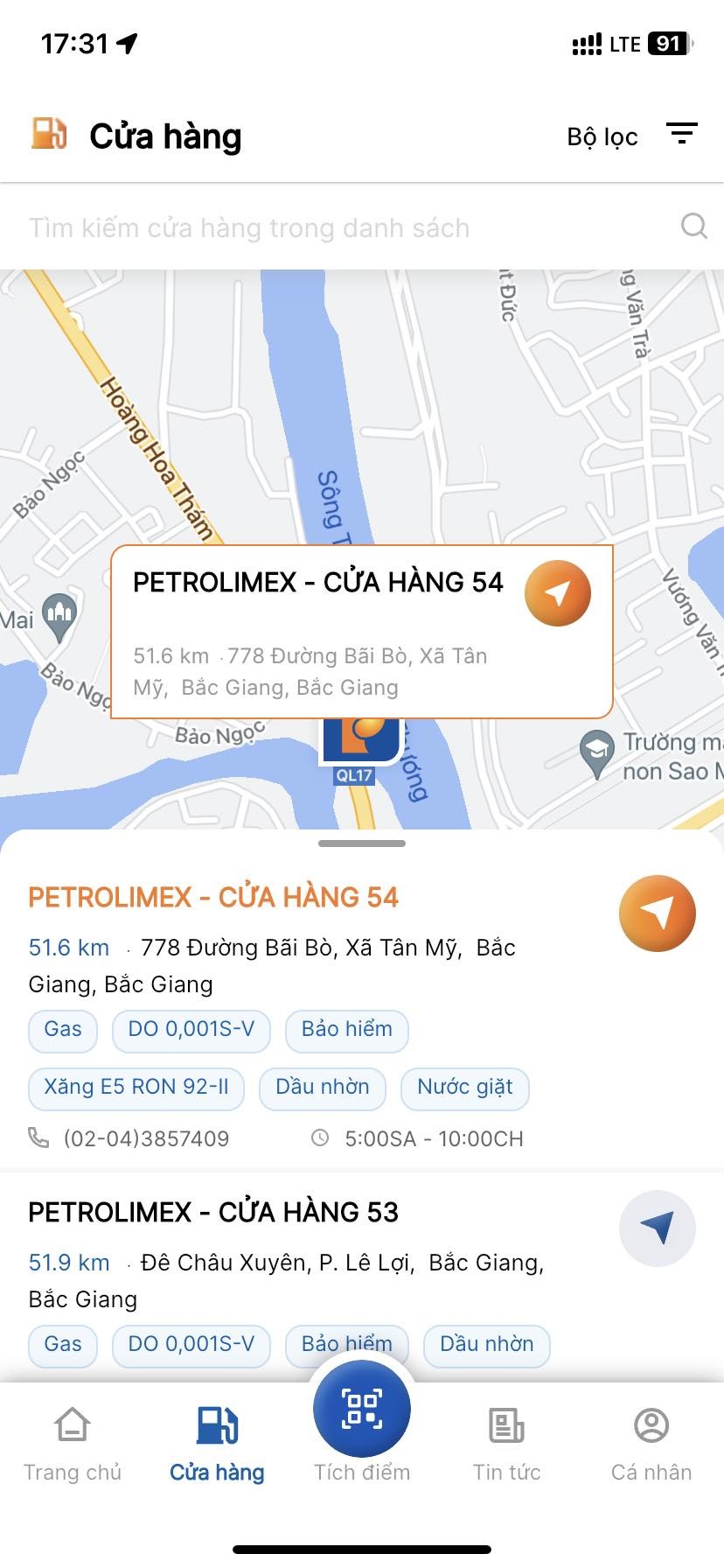 Danh sách địa điểm bán dầu 0,001S Bắc Giang