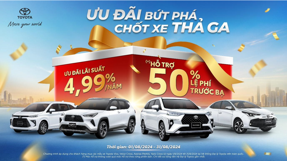 Toyota ưu đãi 50% phí trước bạ cho khách hàng mua xe trong tháng 8