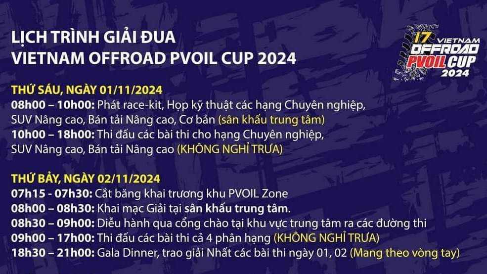 Lịch trình PVOIL VOC 2024 chi tiết của ba ngày thi đấu 1-3/11