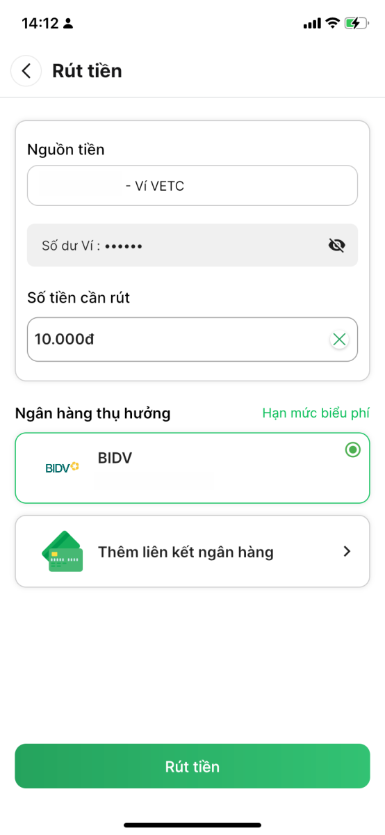 Số tiền cần rút