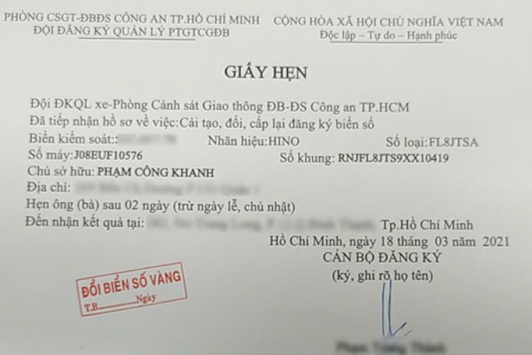 Xe ô tô có giấy hẹn có được lưu thông không?