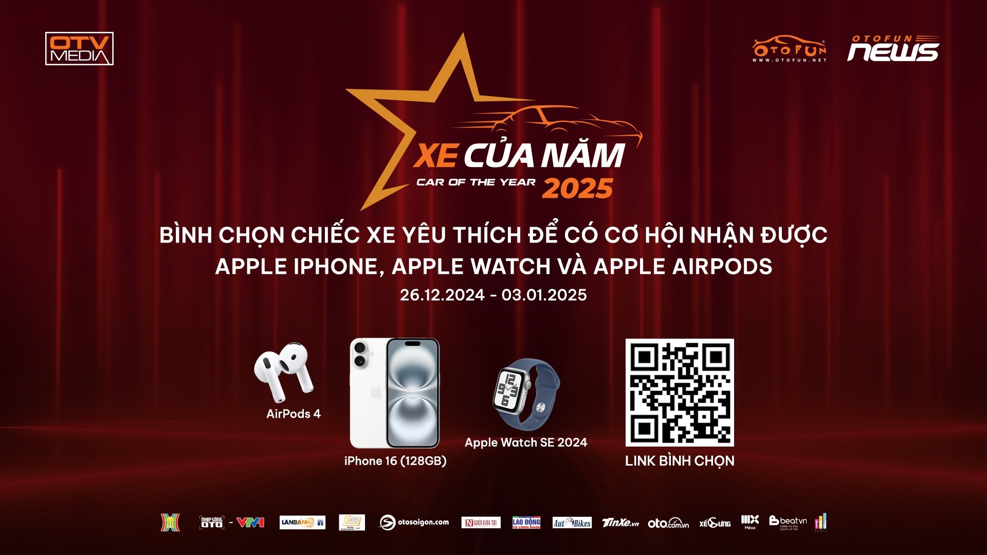 Bình chọn XE CỦA NĂM 2025 nhận iPhone 16 mới nhất