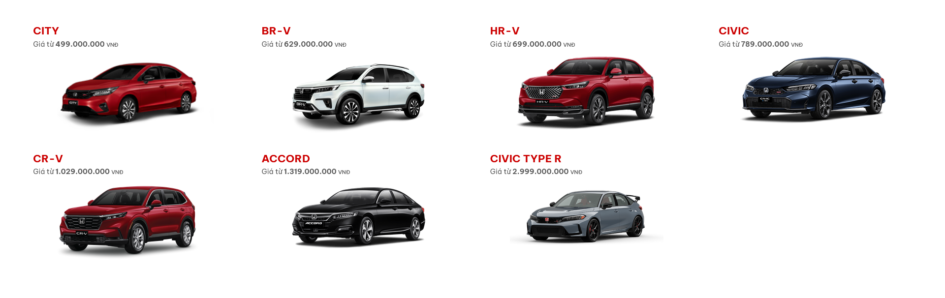 Danh mục sản phẩm Honda ô tô.