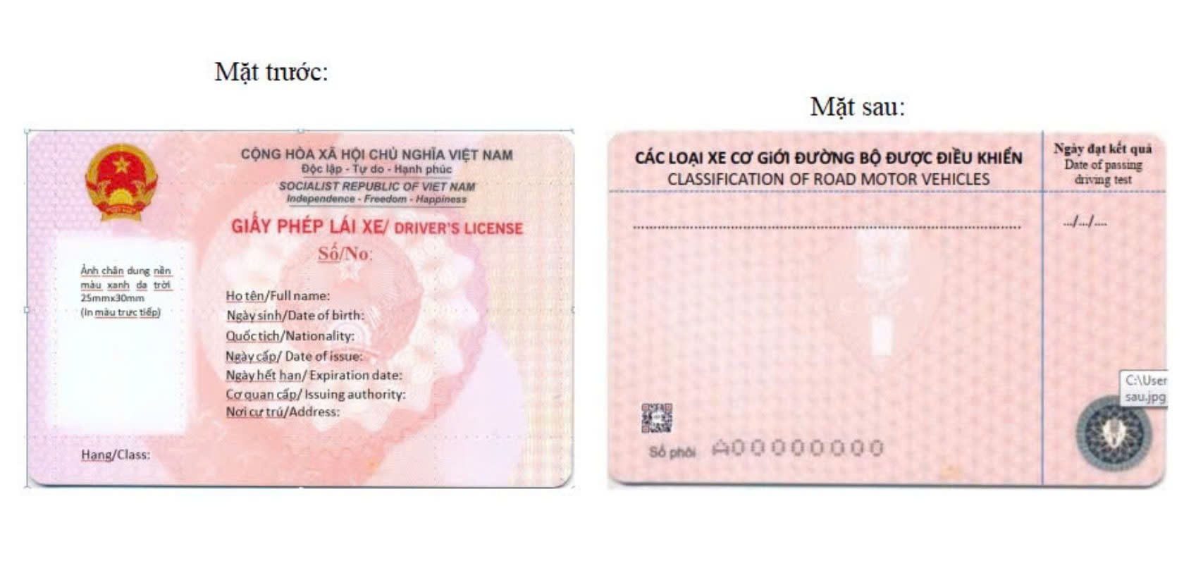 Giấy phép lái xe mới do Bộ Công an cấp sẽ có màu hồng.