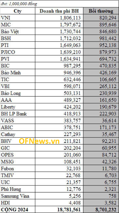 Các công ty bảo hiểm xe ô tô ở Việt Nam có doanh số lớn nhất năm 2024