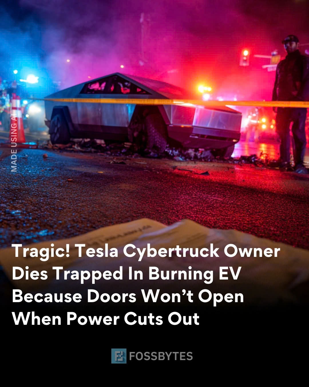 Không mở được cửa, chủ xe Tesla Cybertruck kẹt trong chiếc xe bốc cháy, tử vong