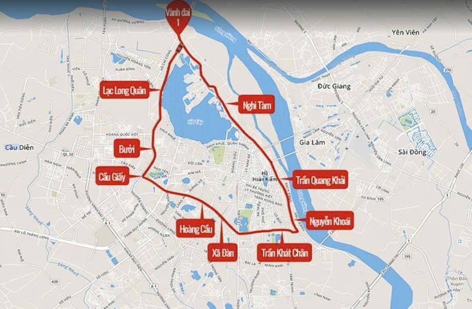 Bản đồ đường Vành đai 1 Hà Nội dài bao nhiêu km? Bắt đầu từ đâu, đi qua những quận nào?