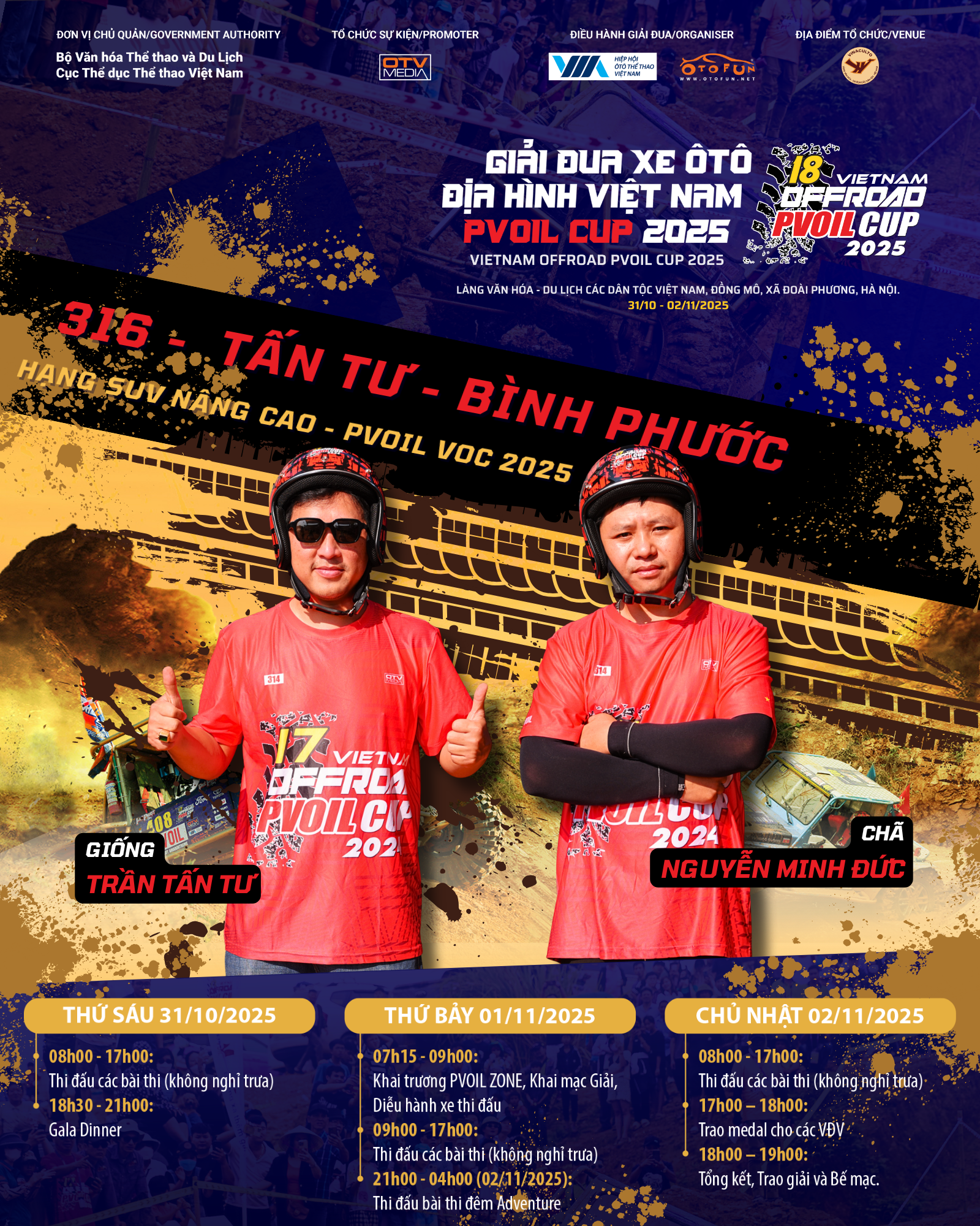 Đội đua 316 PVOIL VOC 2025 bao gồm Lái chính Trần Tấn Tư và Lái phụ Nguyễn Minh Đức