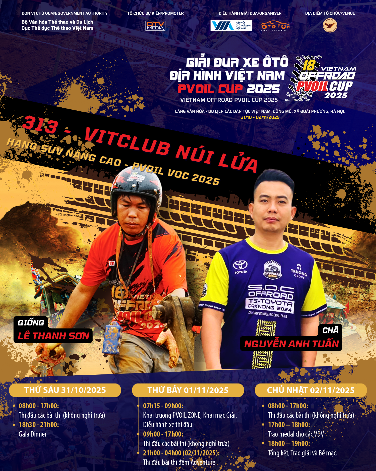 Đội đua 313 PVOIL VOC 2025 bao gồm Lái chính Lê Thành Sơn và Lái phụ Nguyễn Anh Tuấn