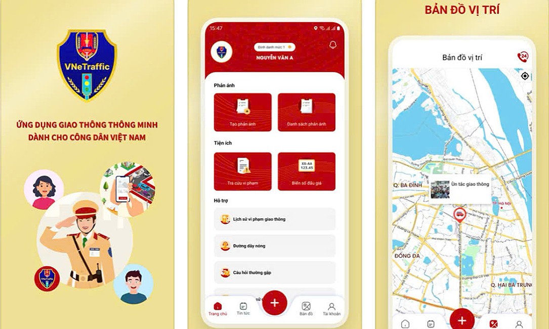 VNeTraffic có nhiều tính năng tiện ích cho phép người dân thực hiện thủ tục hành chính từ xa