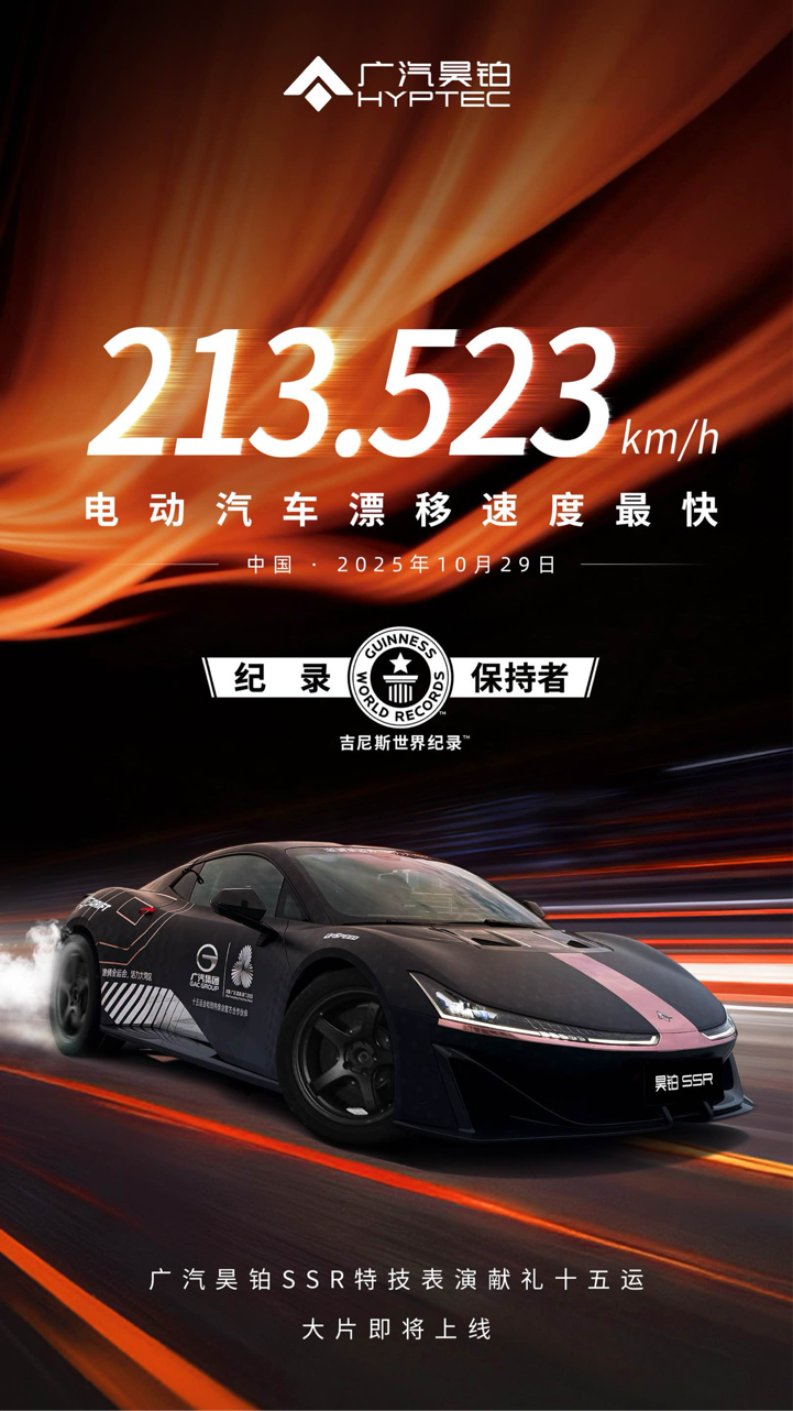 GAC Hyptec SSR lập kỷ lục GAC Hyptec SSR lập kỷ lục "Xe điện Drift Nhanh nhất" với tốc độ 213,523 km/h