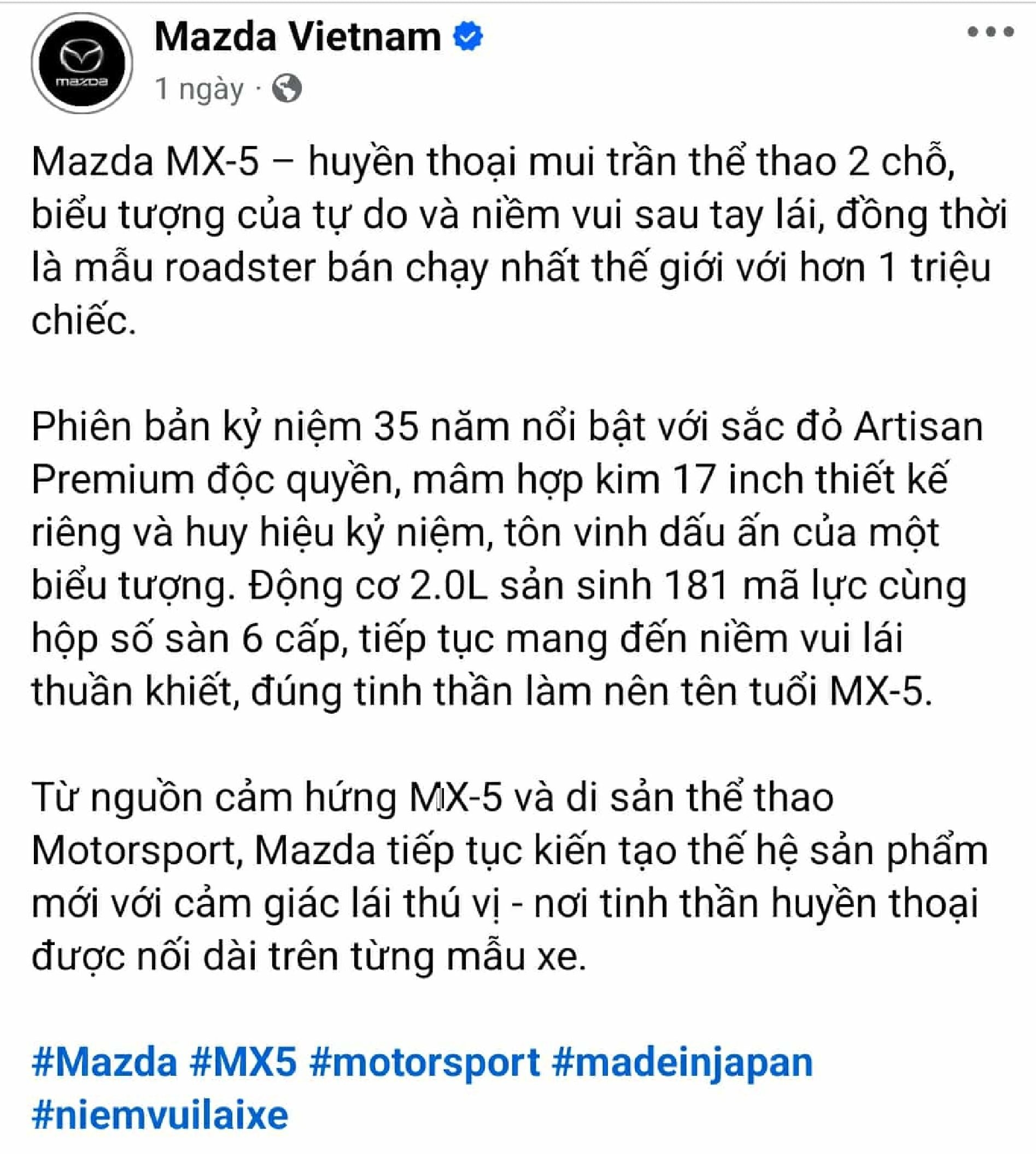 Mazda MX-5 trở lại Việt Nam sau nhiều năm vắng bóng với phiên bản  giới hạn