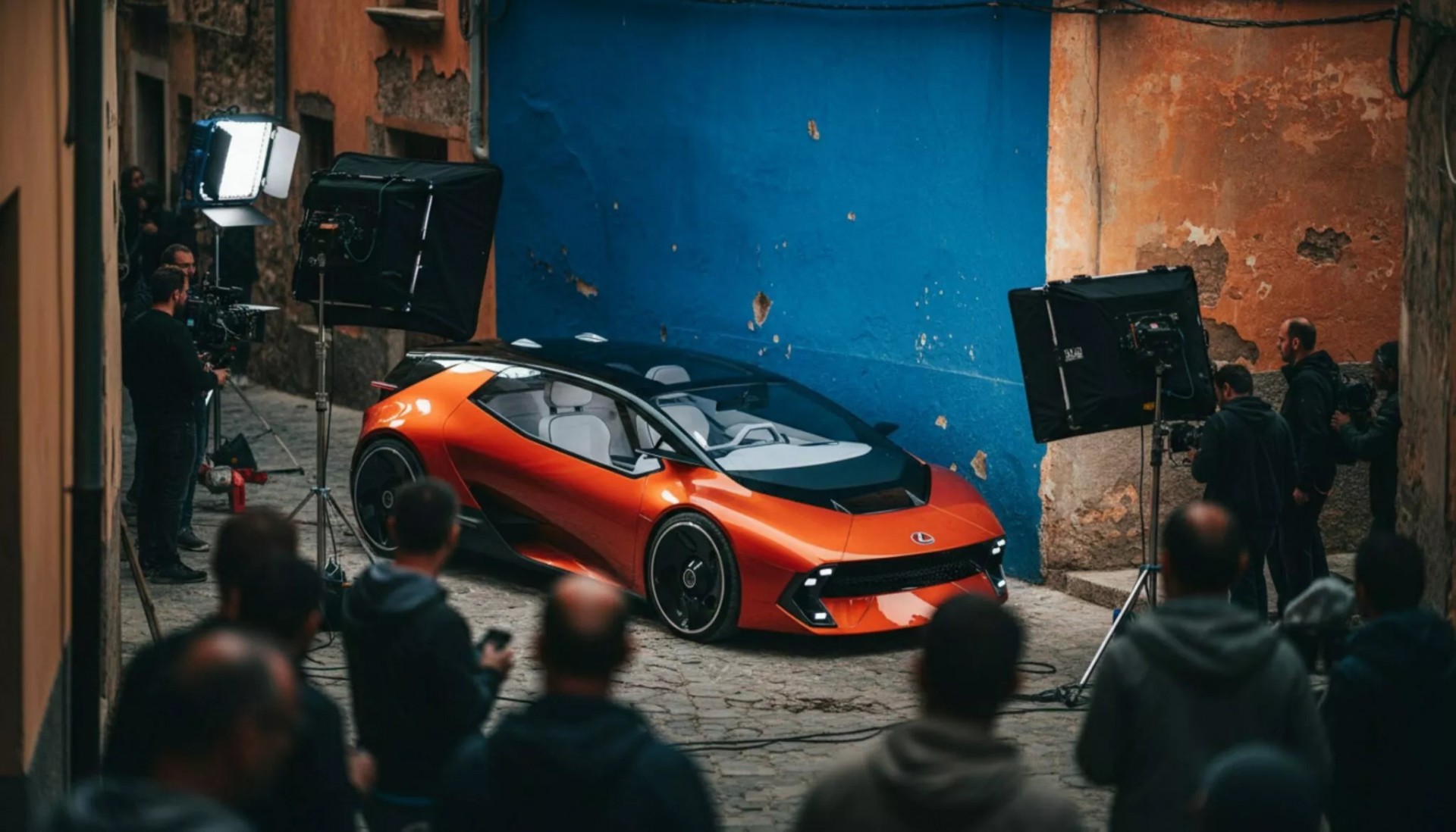 Nhà thiết kế xe chỉ cần một ngày sử dụng AI để tạo mẫu ô tô concept Lexus chạy điện Hình ảnh mẫu concept Lexus xuất hiện ở một buổi chụp hình báo chí được tạo bằng AI