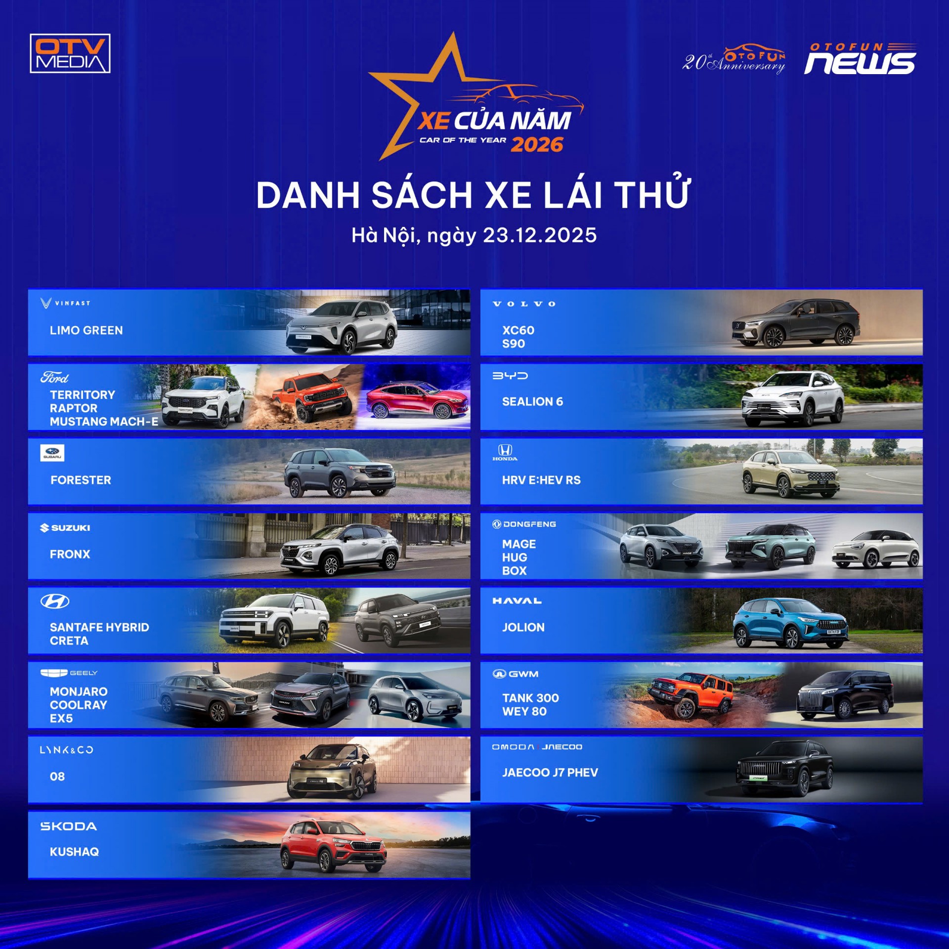 Tổ chức lái thử 24 mẫu xe cho Hội đồng Giám khảo và người dùng tại Xe của Năm 2026