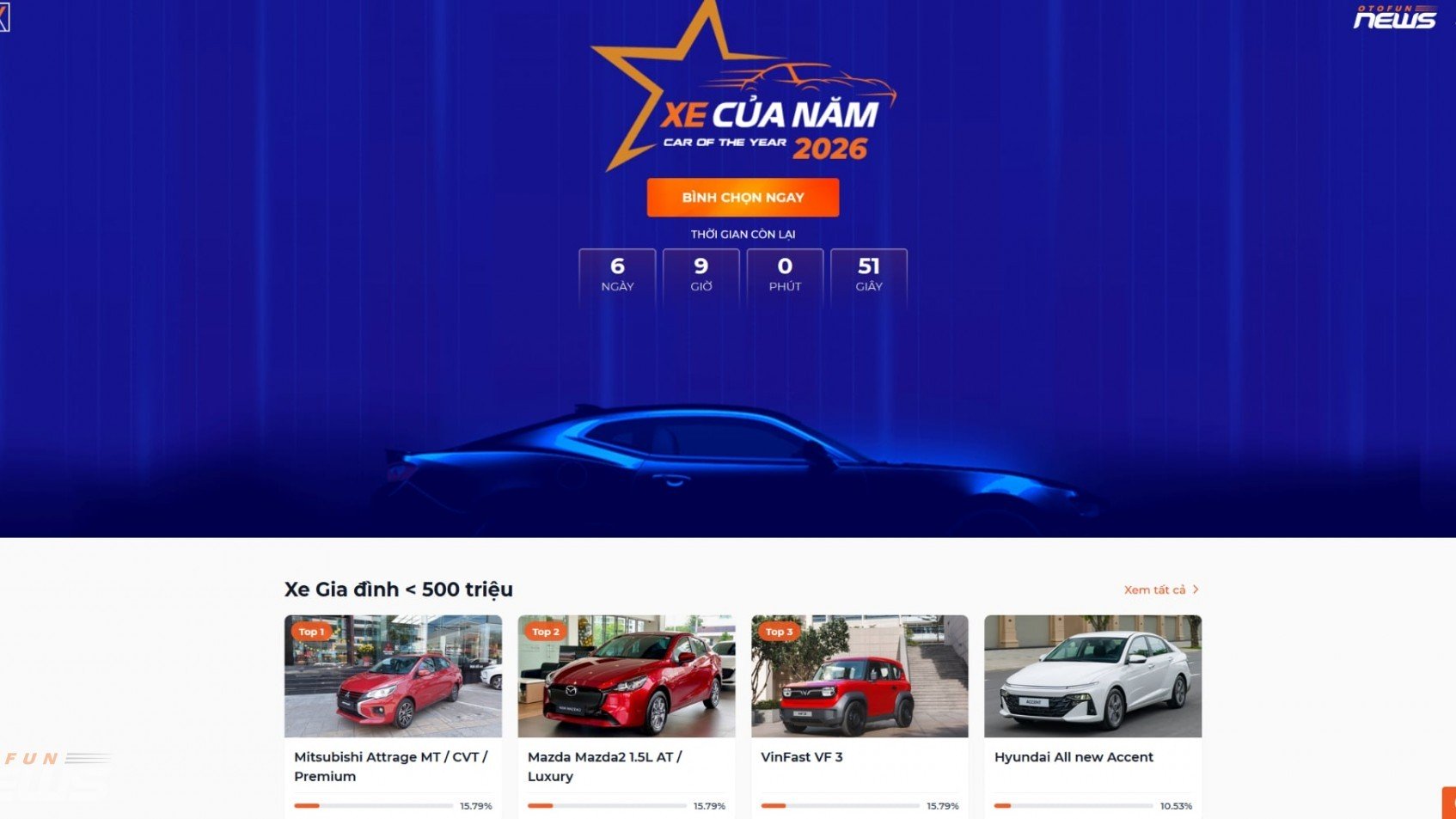 Xe Của Năm 2026 mở cổng bình chọn, thay đổi cách tiếp cận người dùng