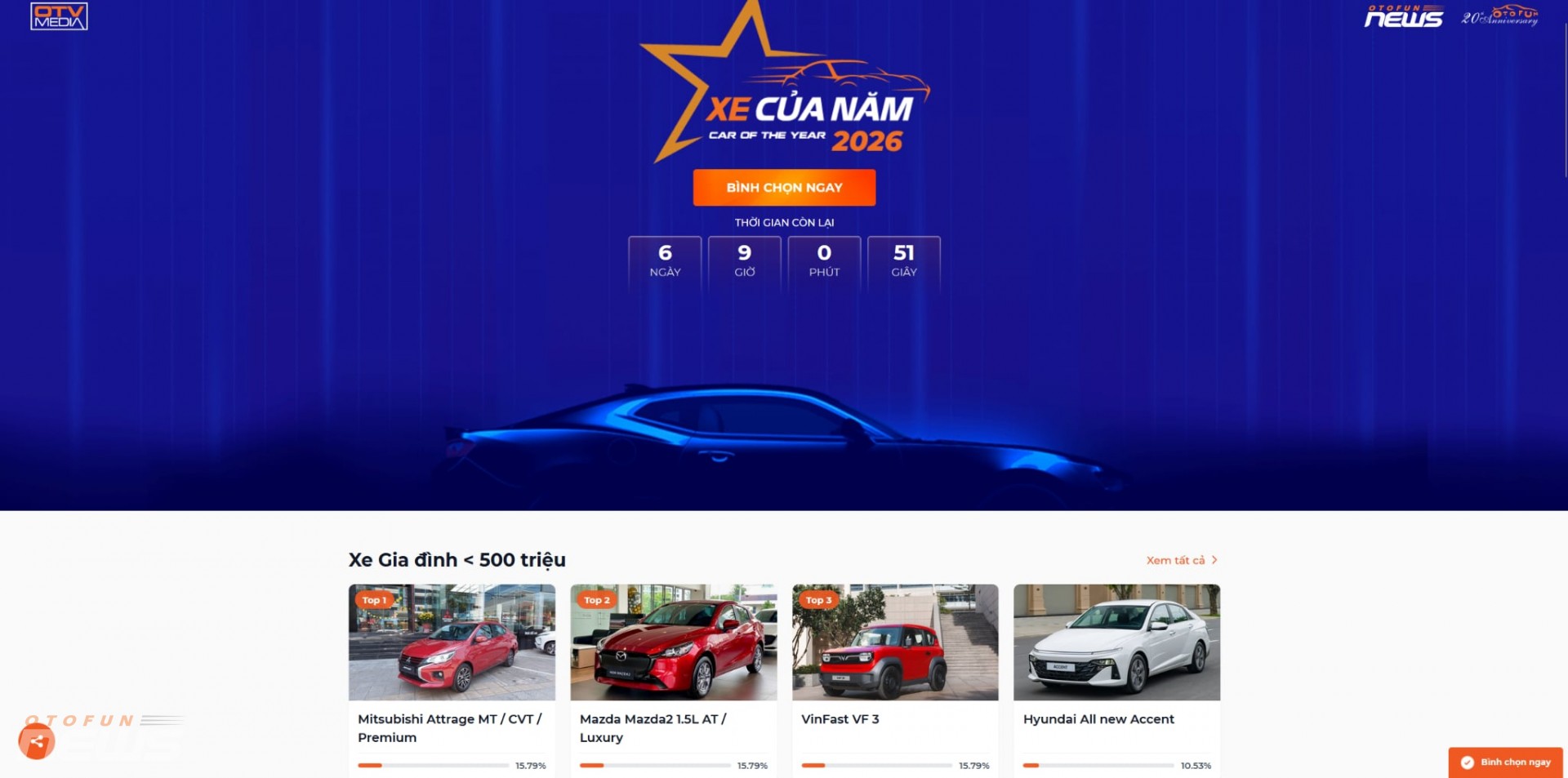 Xe Của Năm 2026 mở cổng bình chọn, thay đổi cách tiếp cận người dùng