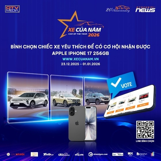Bình chọn Xe Của Năm 2026 nhận iPhone 17 trị giá gần 25 triệu đồng