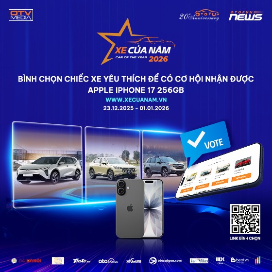 Bình chọn Xe Của Năm 2026 nhận iPhone 17 256GB có trị giá gần 25 triệu đồng