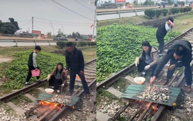 Nướng đồ ăn trên đường sắt rồi đăng tiktok, một gia đình tại Quảng Ninh bị xử phạt