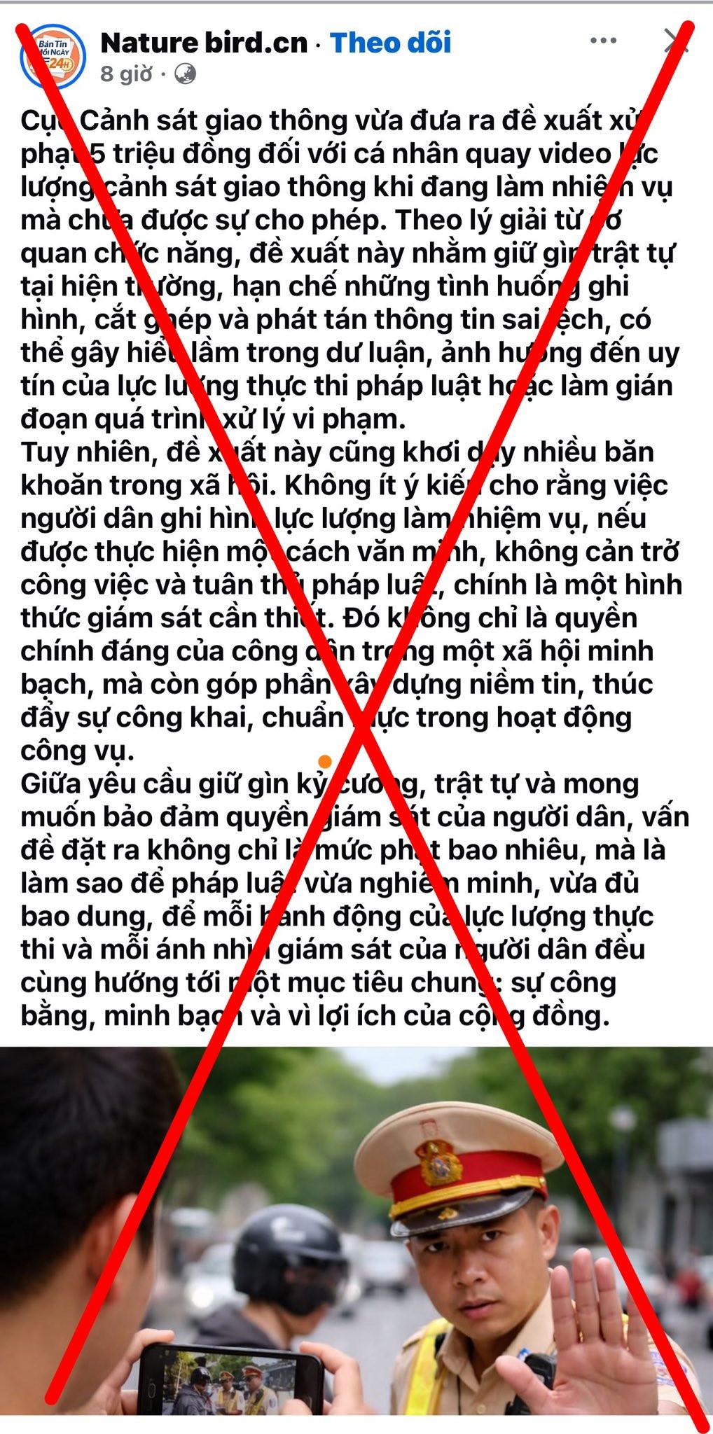 Cục Cảnh Sát Giao Thông bác bỏ tin phạt 5 triệu đồng với người tự ý quay phim, chụp ảnh CSGT