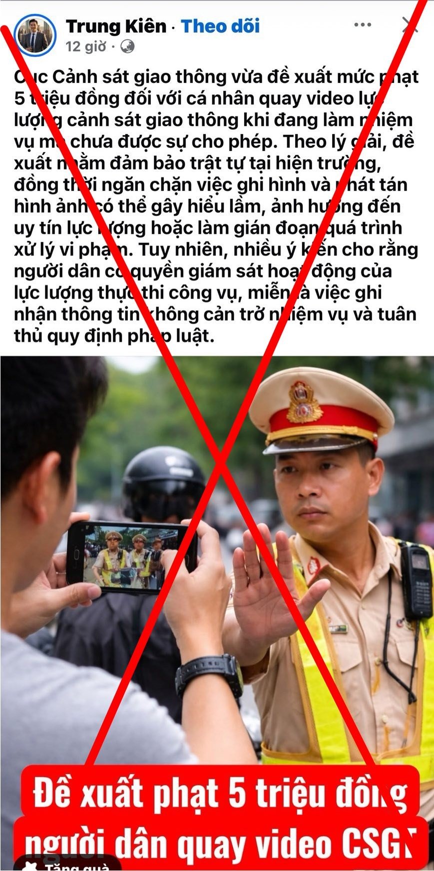 Cục Cảnh Sát Giao Thông bác bỏ tin phạt 5 triệu đồng với người tự ý quay phim, chụp ảnh CSGT