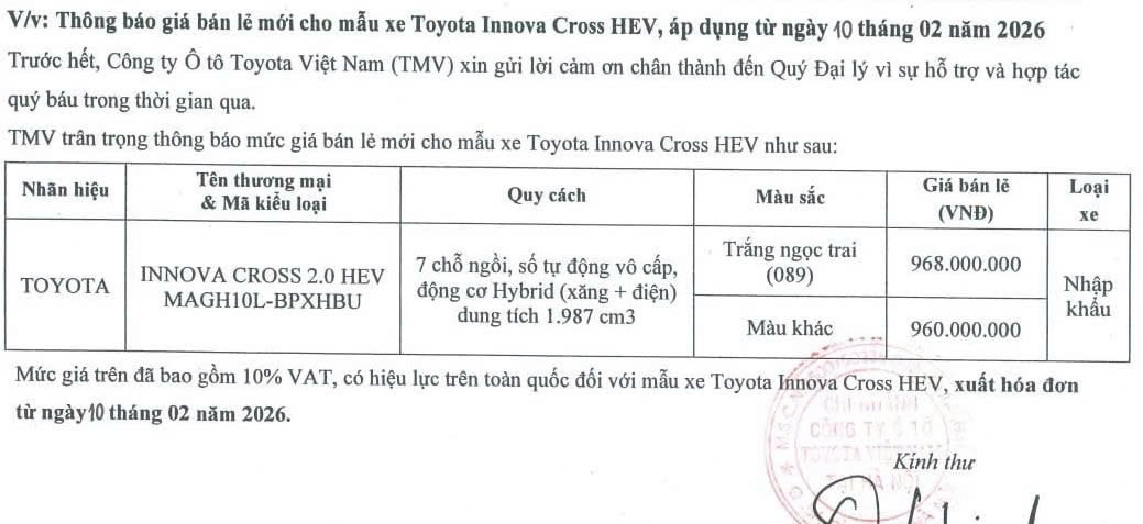 Toyota Innova Cross hybrid giảm giá từ hôm nay 10/2 Toyota Innova Cross hybrid giảm giá từ hôm nay 10/2