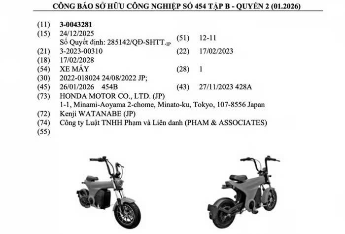 Đăng ký kiểu dáng hai mẫu xe máy điện Honda mới tại Việt Nam