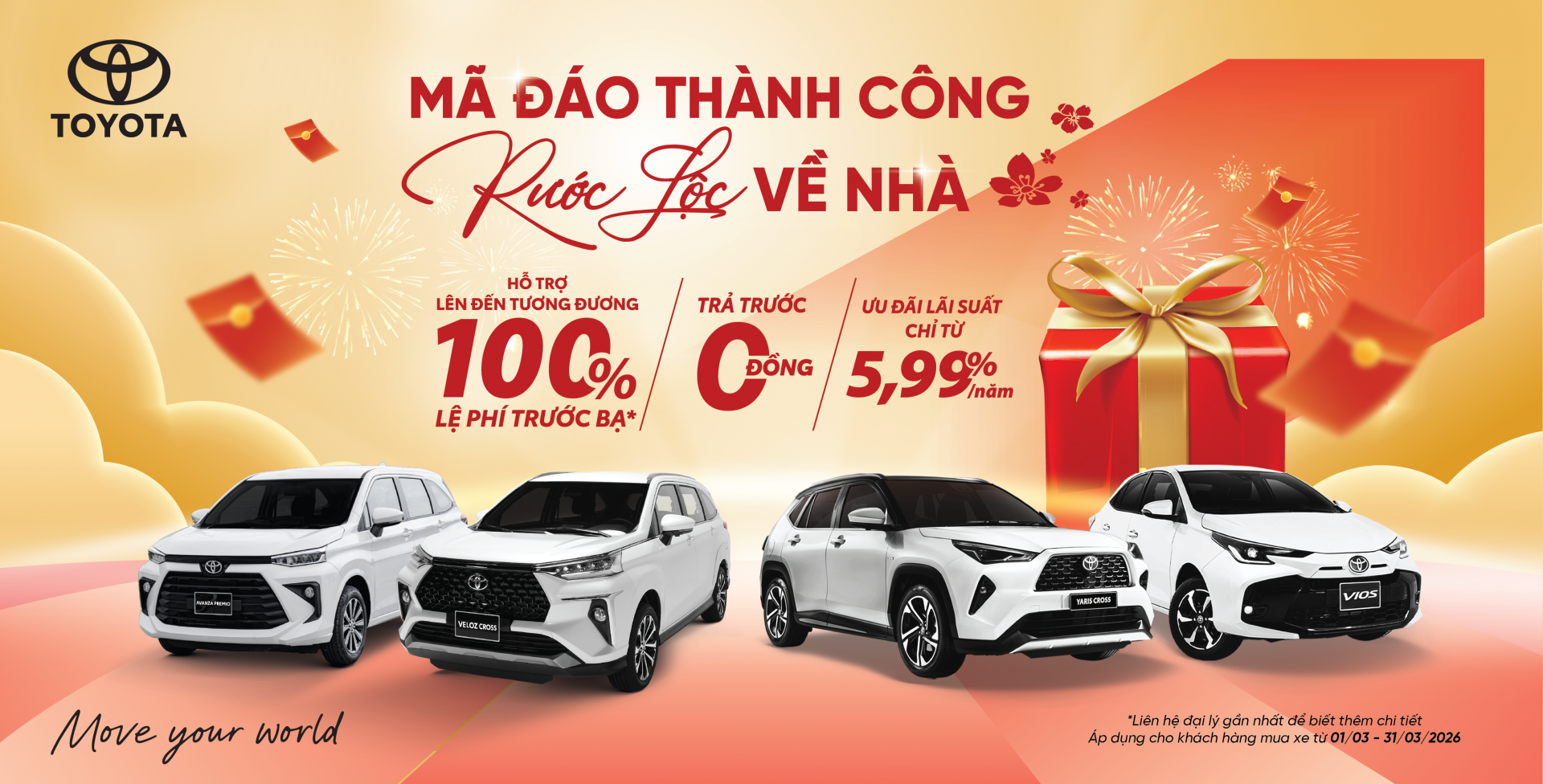Giảm chi phí lăn bánh với ưu đãi đến 100% thuế trước bạ từ Toyota trong tháng 3