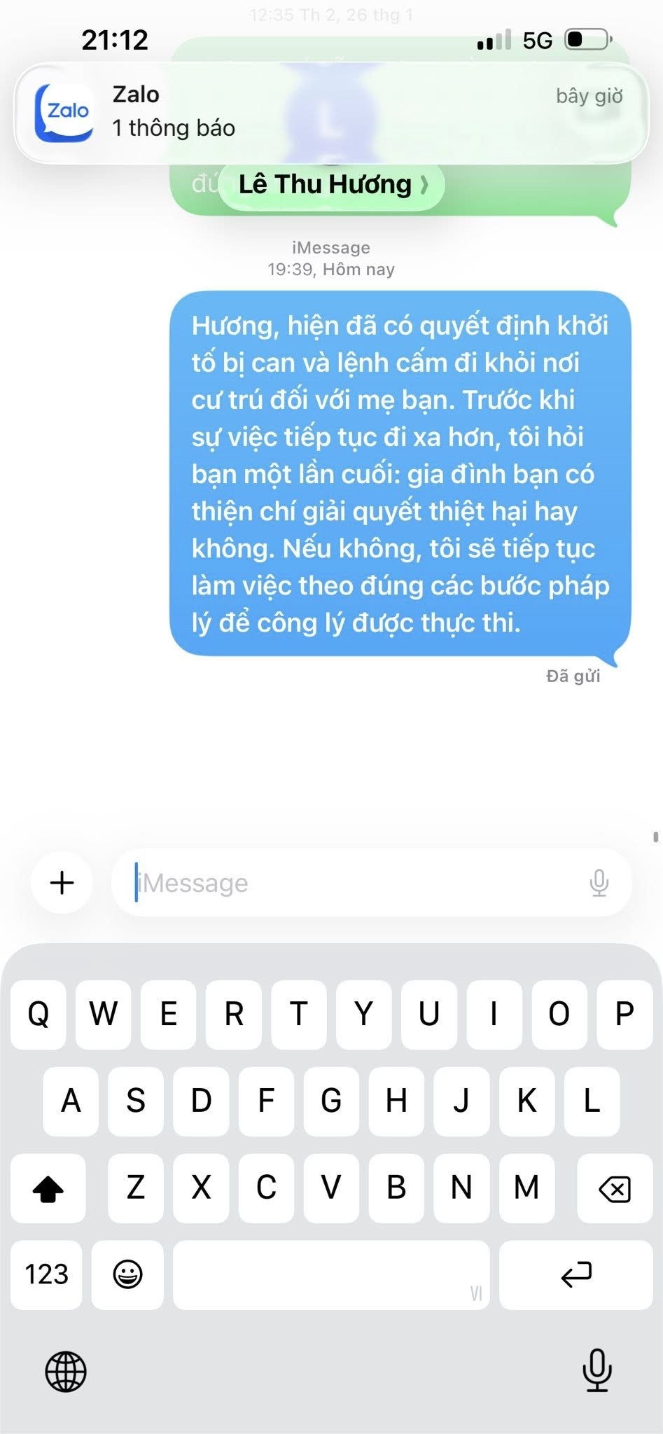 Hình ảnh tin nhắn chị Đỗ Bích Ngọc đăng tải trên Facebook