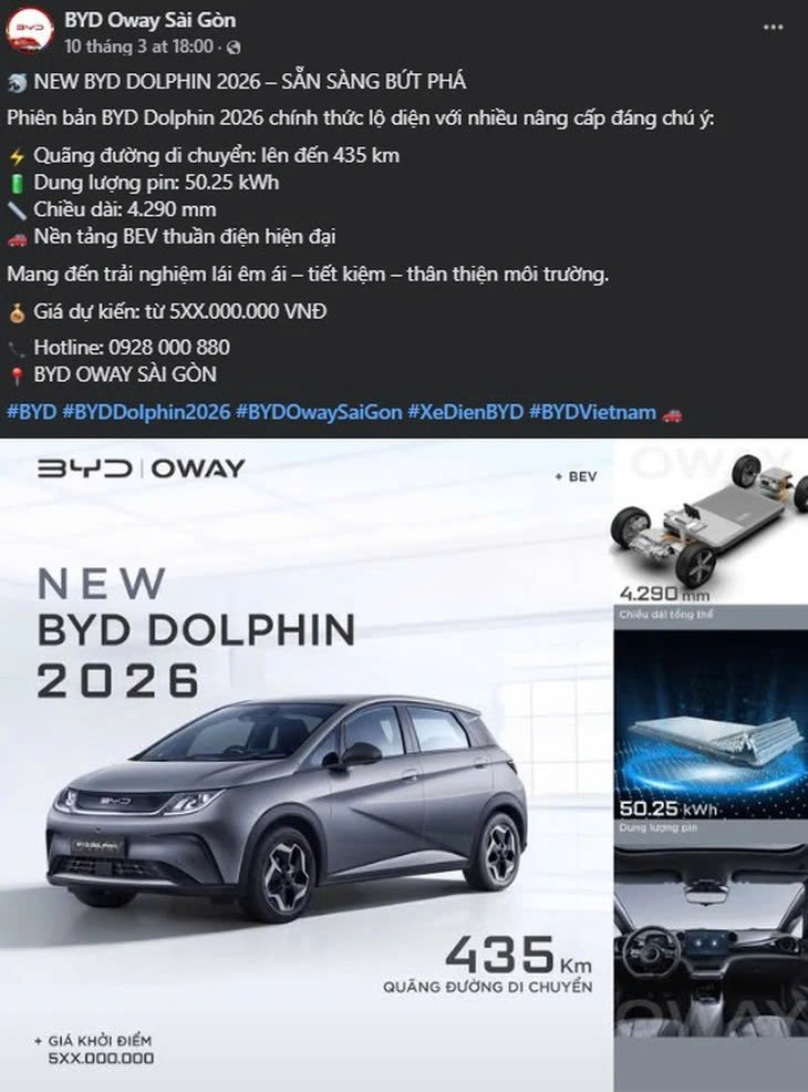 BYD Dolphin 2026 phiên bản nâng cấp có thể ra mắt tại Việt Nam trong tháng 4/2026