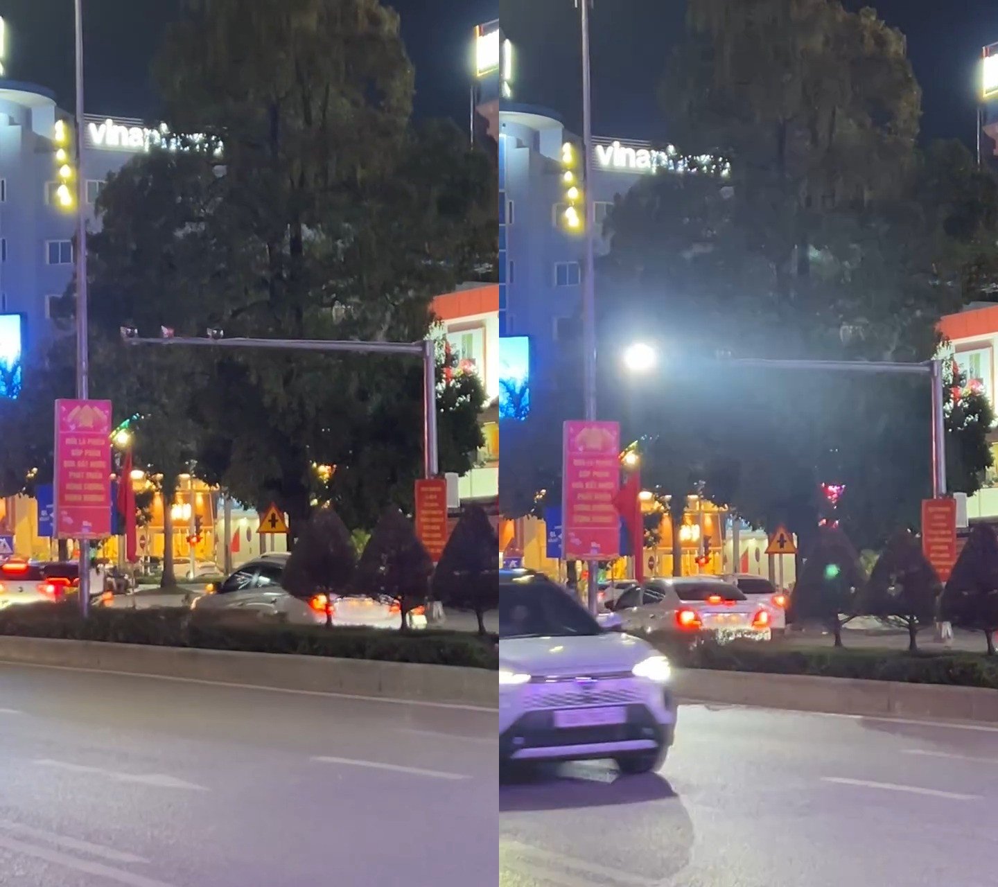 Hình ảnh từ video cho thấy tín hiệu đèn chớp sáng của camera giao thông có thể gây chói mắt cho người lái xe trên đường