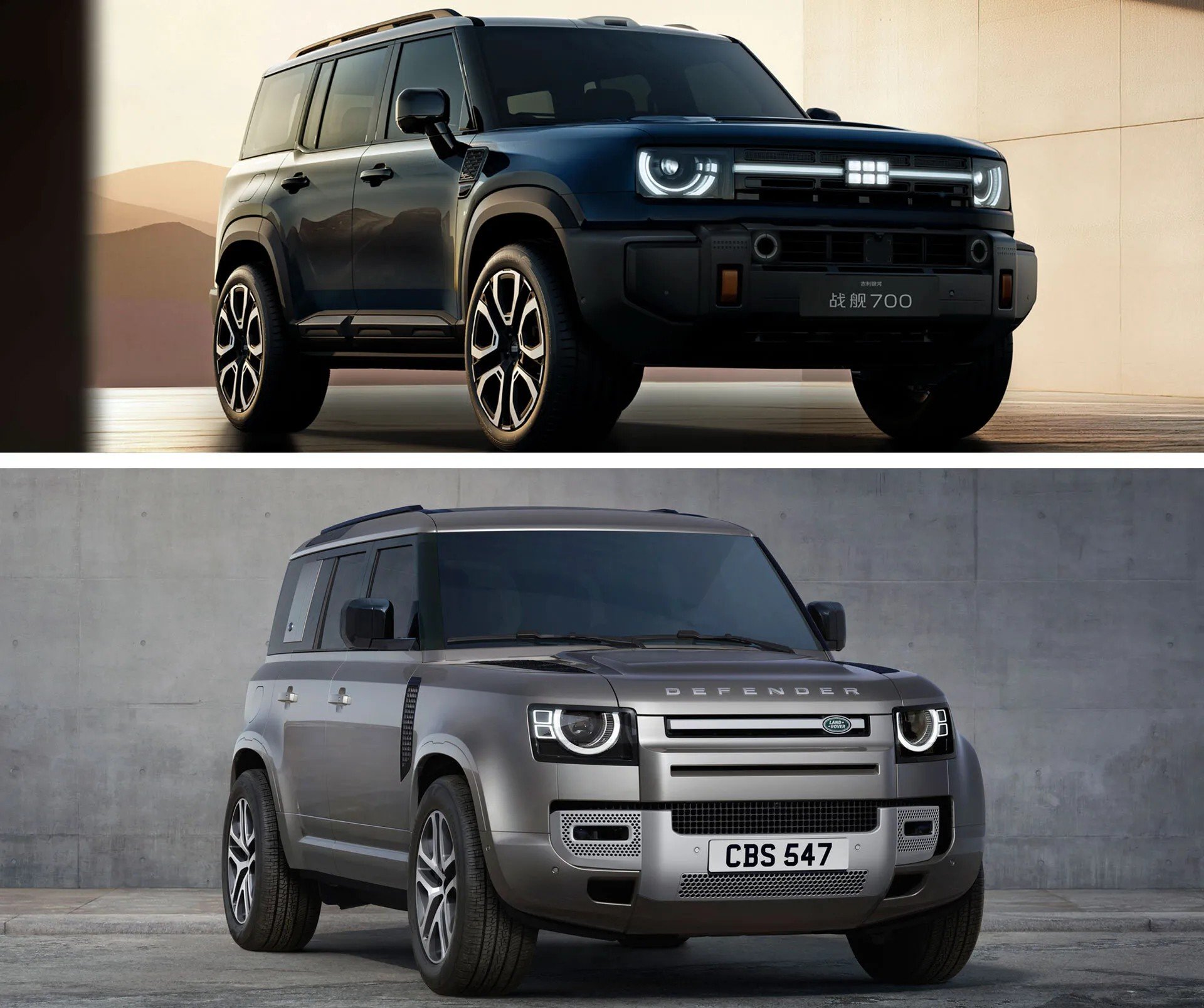 Geely chuẩn bị ra mắt SUV off-road mới, trông giống như Land Rover Defender Hình ảnh so sánh Geely Zhanjian 700 và Land Rover Defender
