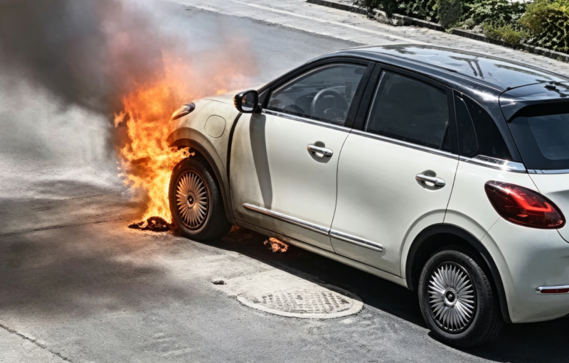 Hình ảnh chiếc Wuling Binguo (hay Bingo) EV bốc cháy khi đang đỗ ngày 3/5 ở Trung Quốc