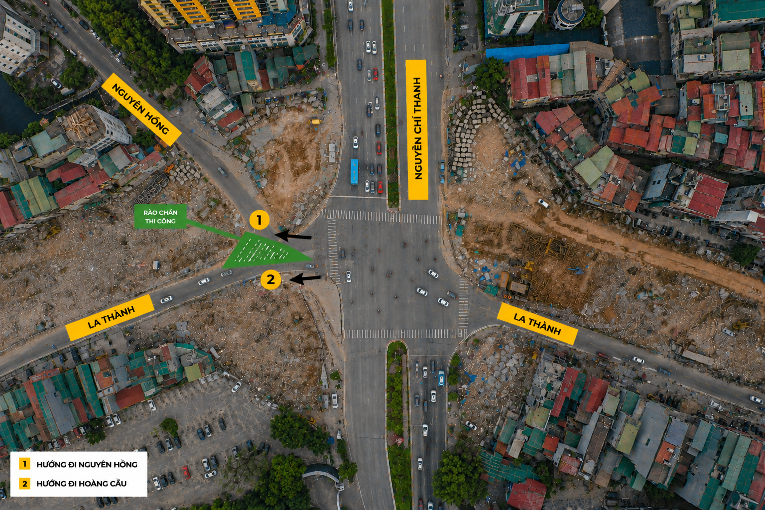 Giao thông hỗn loạn ngày đầu phân luồng nút La Thành - Nguyễn Chí Thanh
