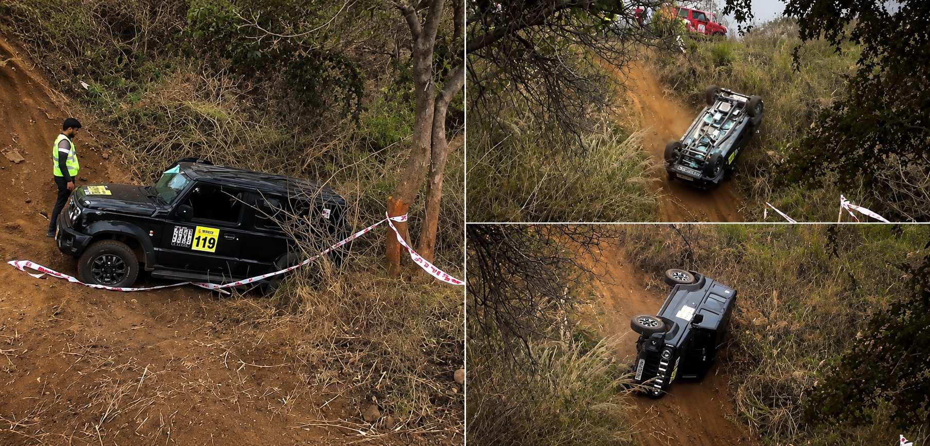 Suzuki Jimny lật ba vòng trong giải off road, tài xế vẫn tự lái xe ra ngoài