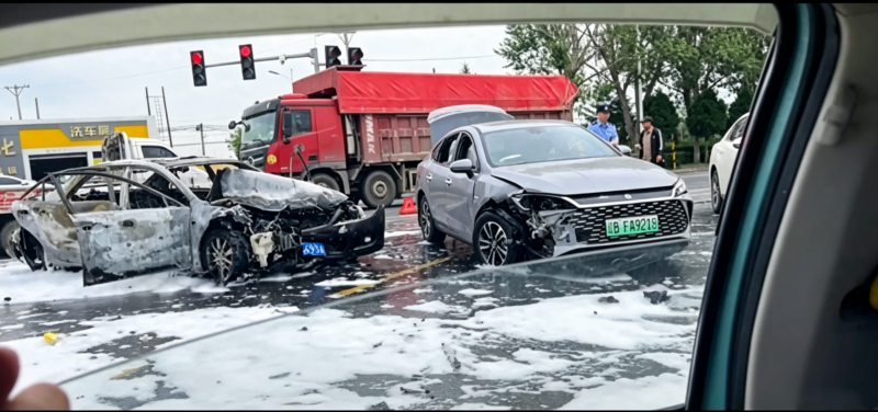Xe xăng Mazda 3 cháy rụi sau khi va chạm mạnh với một chiếc PHEV BYD Qin L DM-i