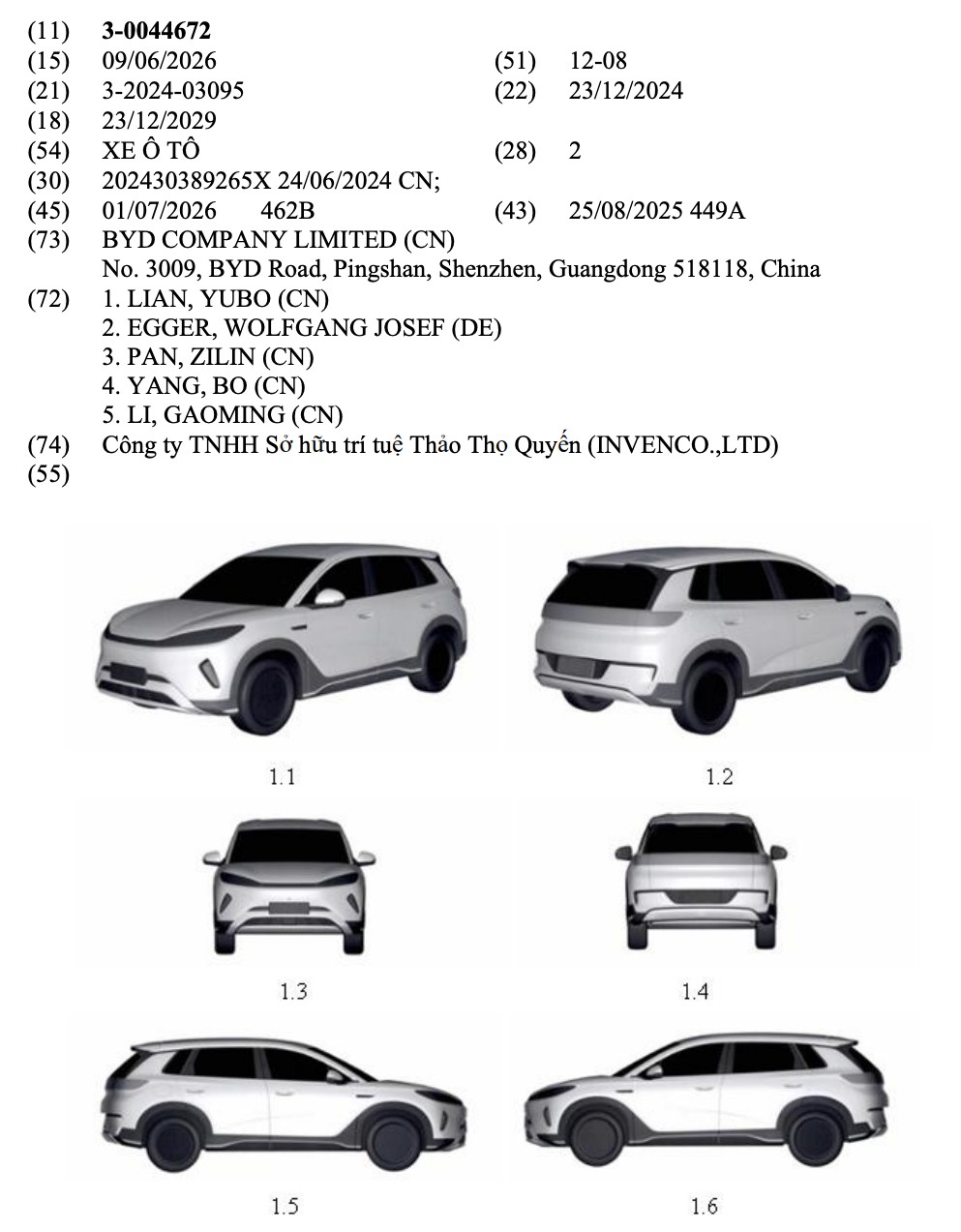 BYD Sealion 05 đăng ký kiểu dáng tại Việt Nam