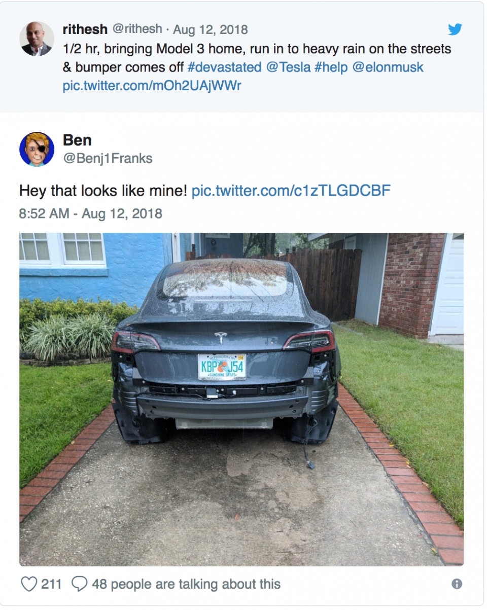 Tesla Model 3 bị lỗi ngớ ngẩn khi trời mưa  tesla model 3 gap loi kho tin ve do ben