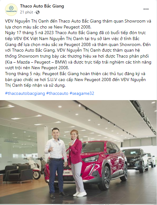 'Chân chạy vàng' Vũ Thị Oanh đến Thaco Bắc Giang xem Peugeot 2008