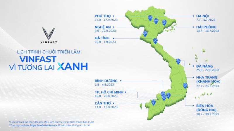 Lịch trình chuỗi triển lãm "VinFast - Vì tương lai xanh" tại 11 tỉnh, thành toàn quốc