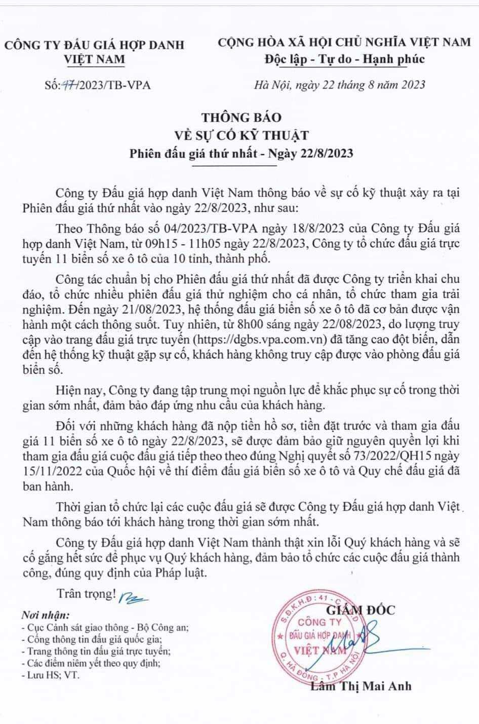 Khi nào đấu giá biển số xe lại sau sự cố phiên đầu tiên?