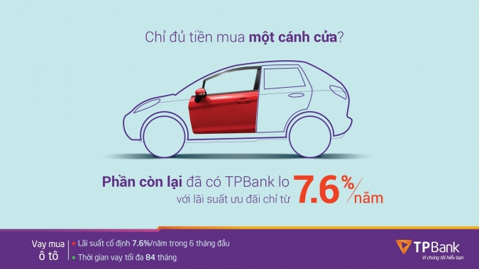 Tận hưởng gói lãi suất vay ô tô siêu ưu đãi chỉ từ 7,6%/năm cùng TPBank
