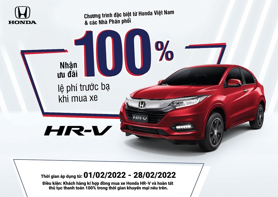 Honda HR-V được miễn 100% phí trước bạ đến hết tháng 2
