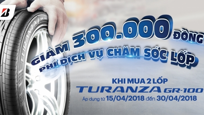 Bridgestone tặng ưu đãi 300 nghìn dịch vụ lốp khi mua 2 lốp Turanza GR100
