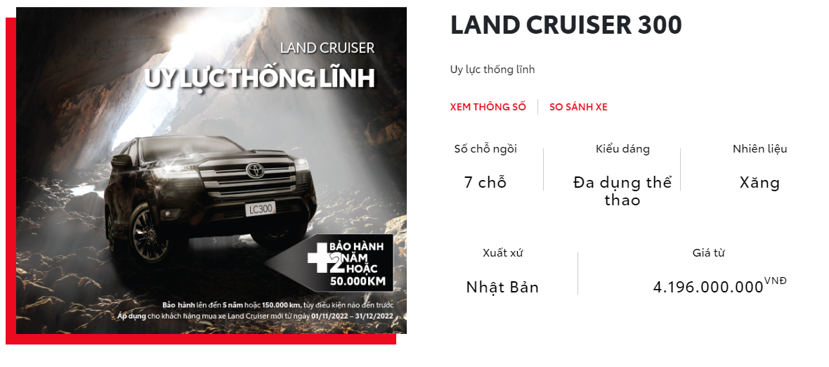 Toyota Land Cruiser 300 tăng giá bán thêm 96 triệu đồng